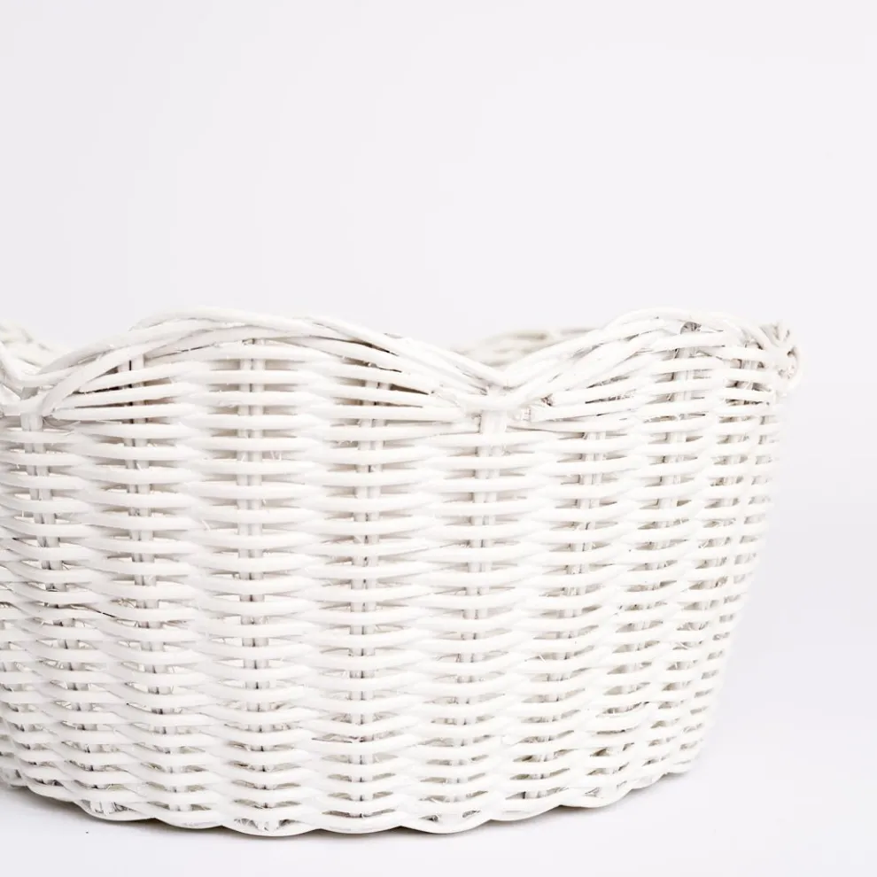 White Wicker Scalloped Bowl