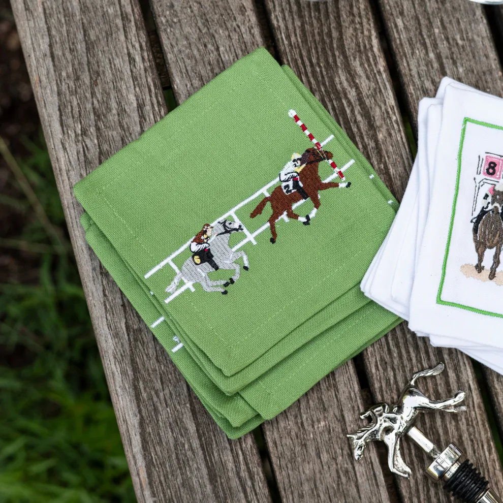 Finish line horse race embroidered cocktail napkins