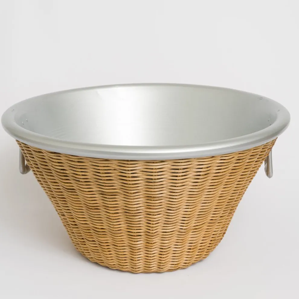 Natural Wicker and Aluminum Ice Bucket with Handles