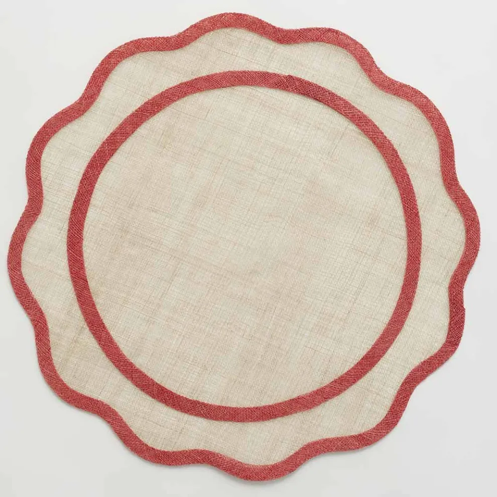 Red Scalloped Edge Woven Placemats | Set 4