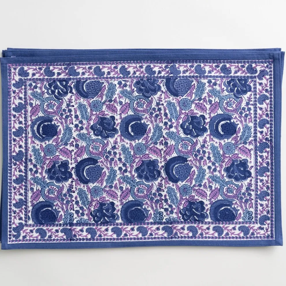 Bohemian Floral Blues & Purple Placemat | Set of 4