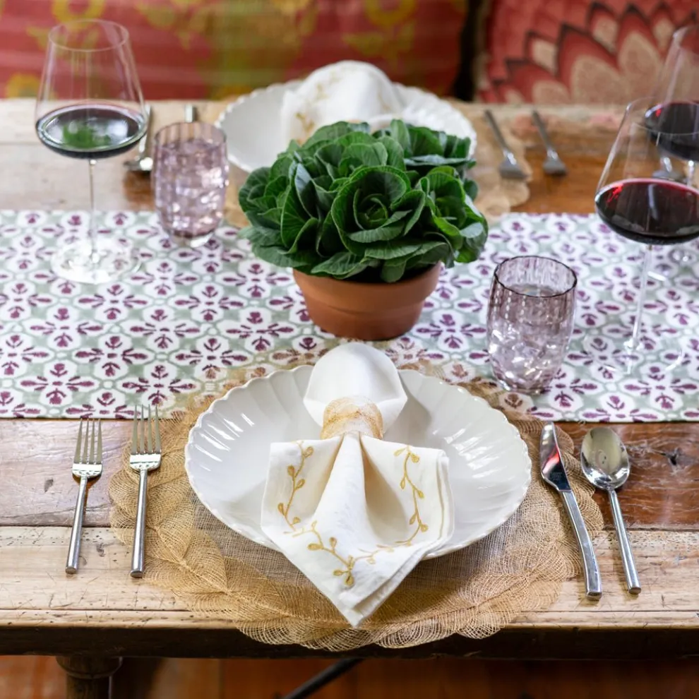 Fleur de Lis Antique Jade Table Runner