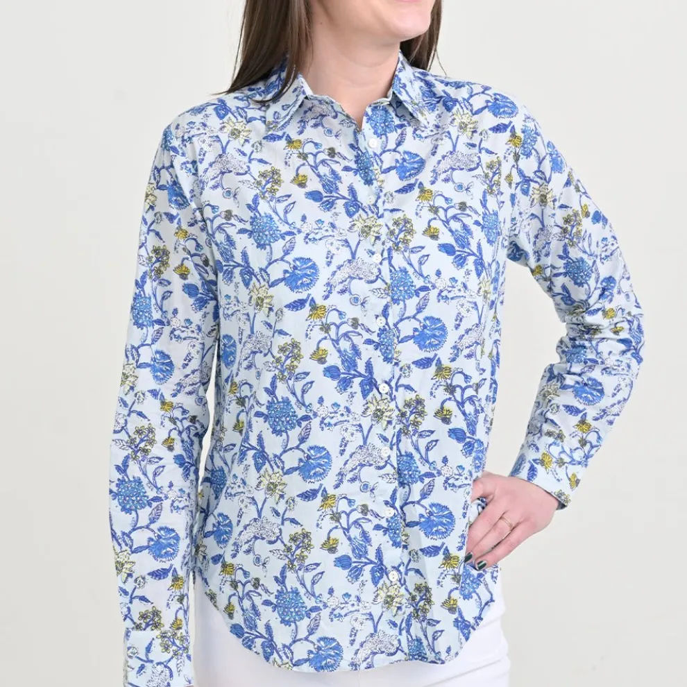 Mila Floral Blue Button Down Blouse