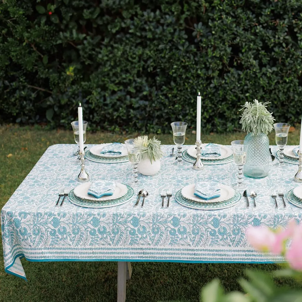 Floral Trellis Aqua Tablecloth