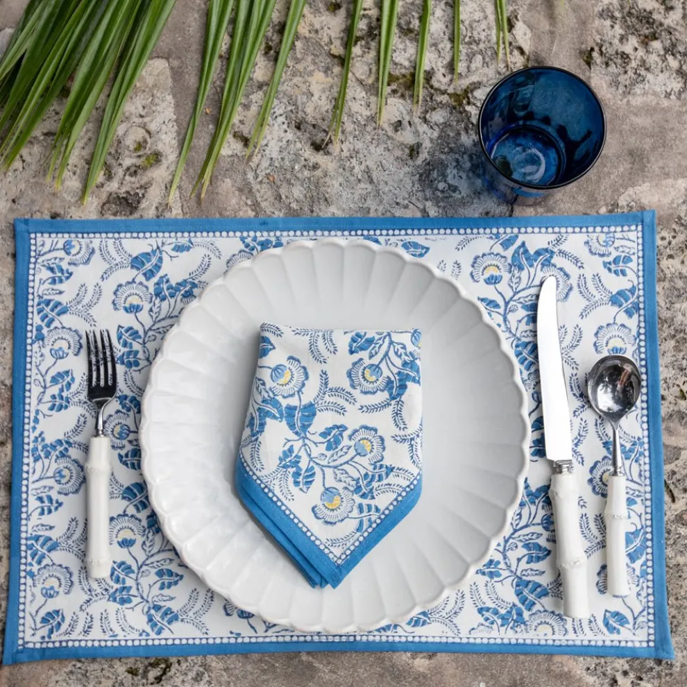 Gardenia Vine Azure Placemat | Set of 4