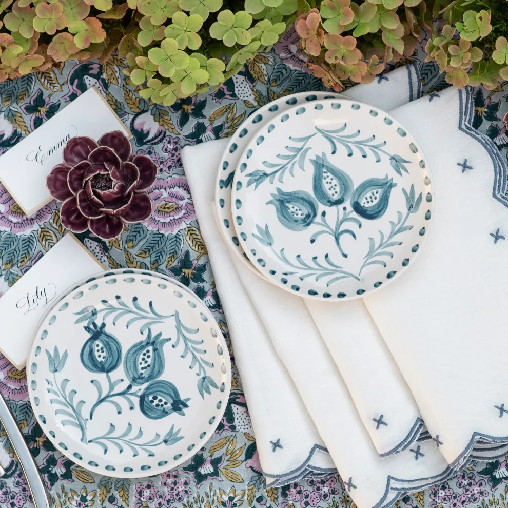 Pomegranate Trio Vine Teal Appetizer Plate | Set of 4