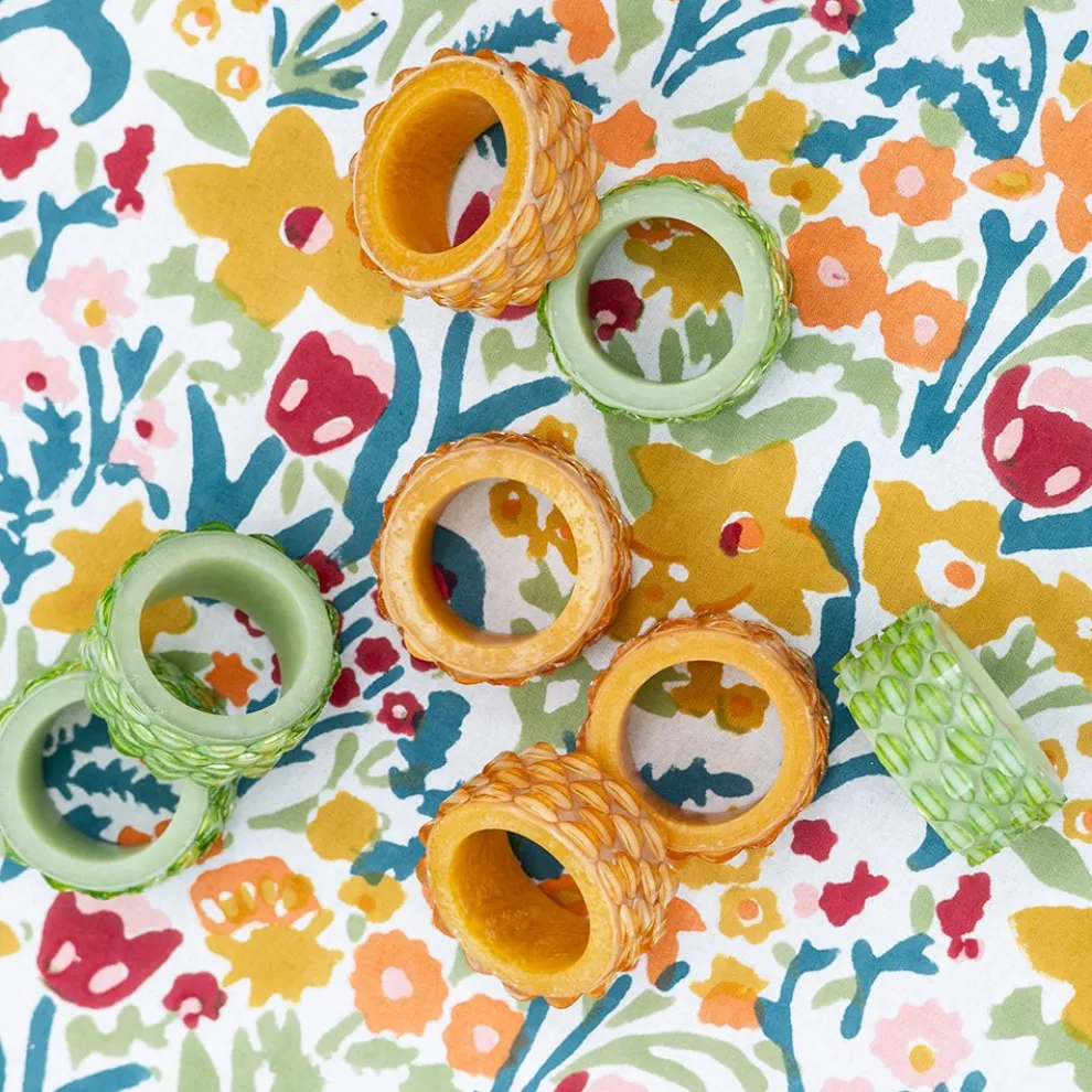 Green Round Resin Beaded Napkin Ring | Set of 4