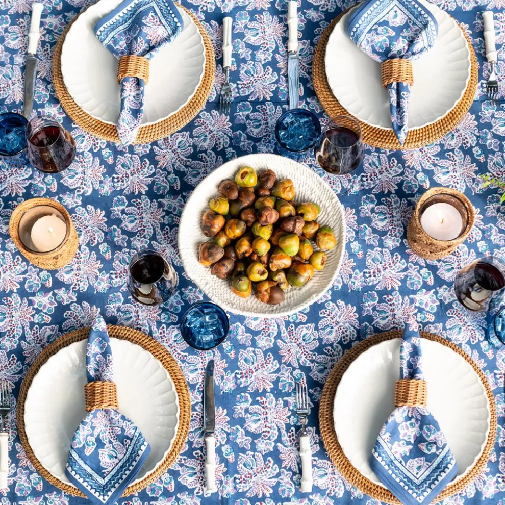 Grecian Palm Blue & Orchid Tablecloth