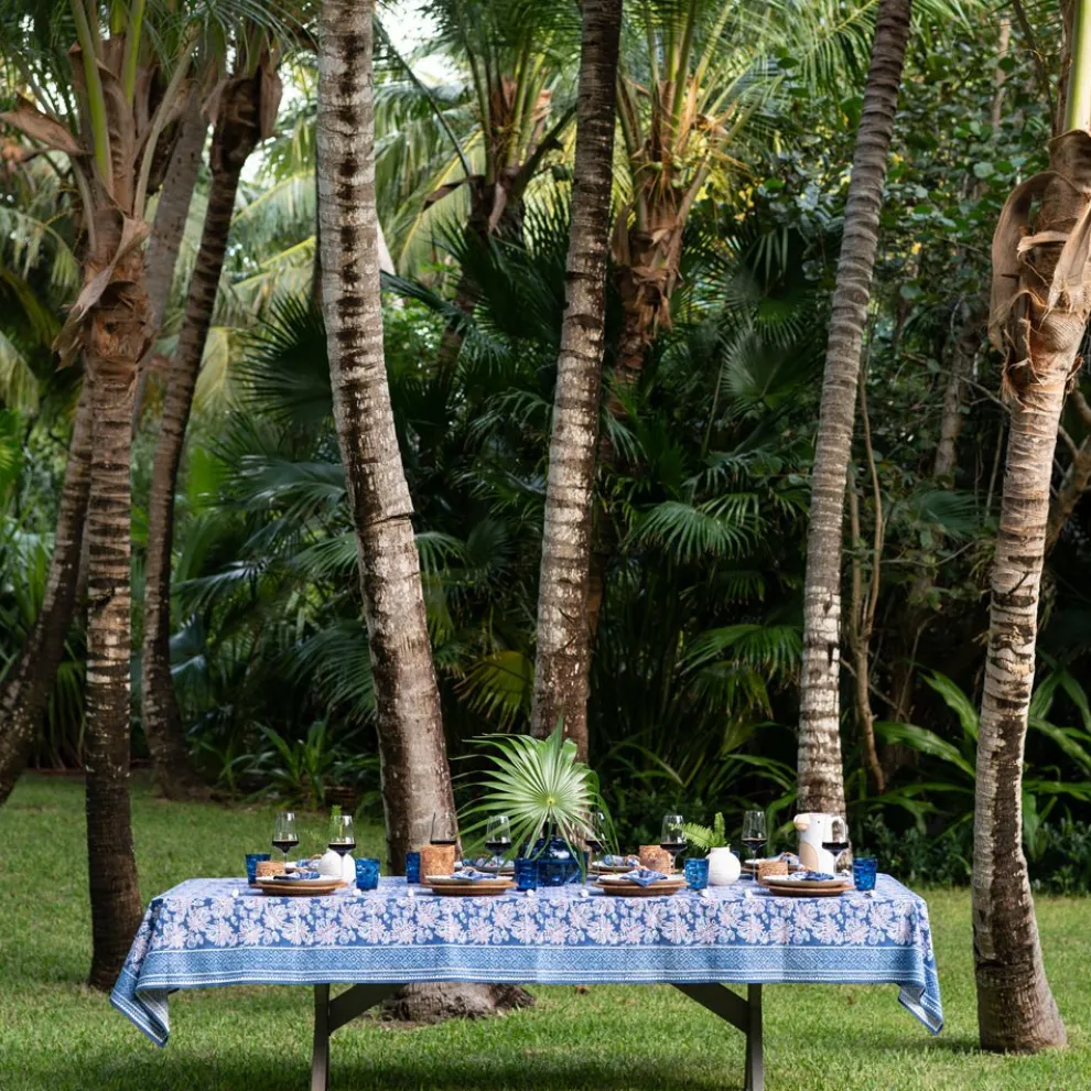 Grecian Palm Blue & Orchid Tablecloth