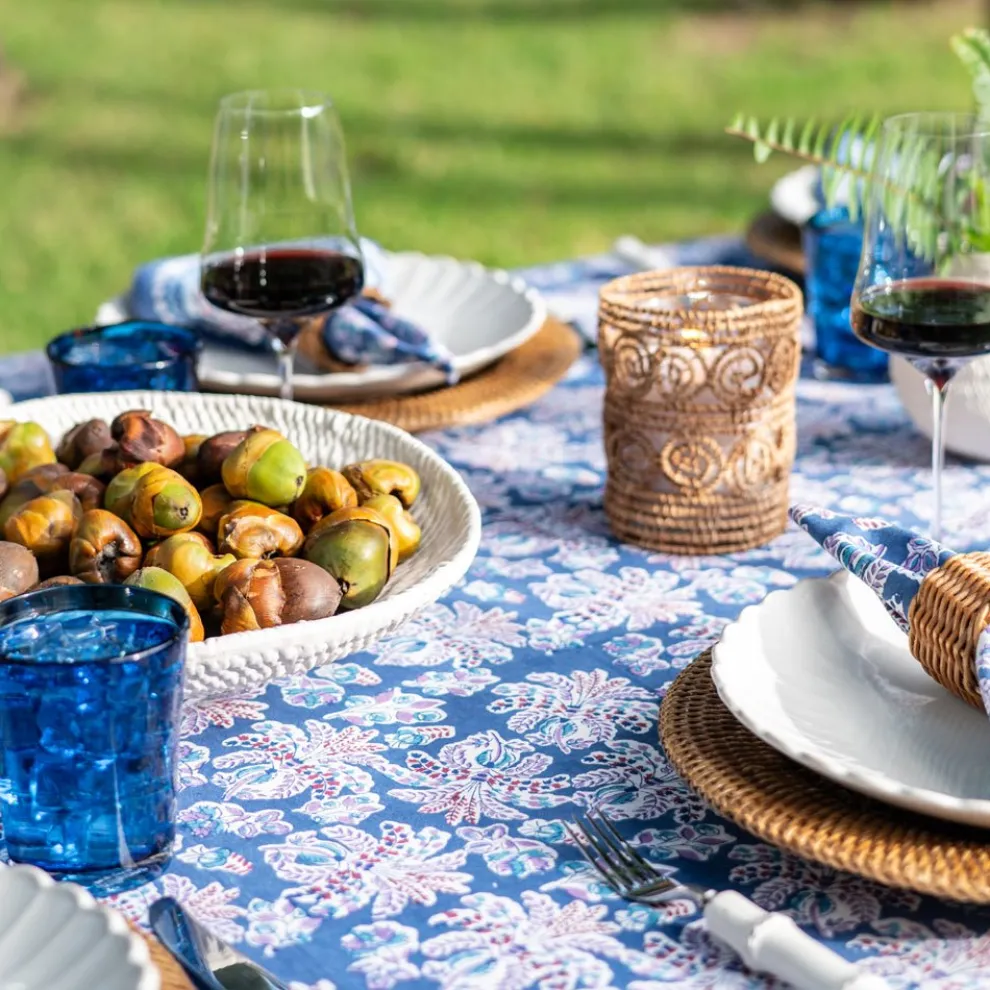 Grecian Palm Blue & Orchid Tablecloth