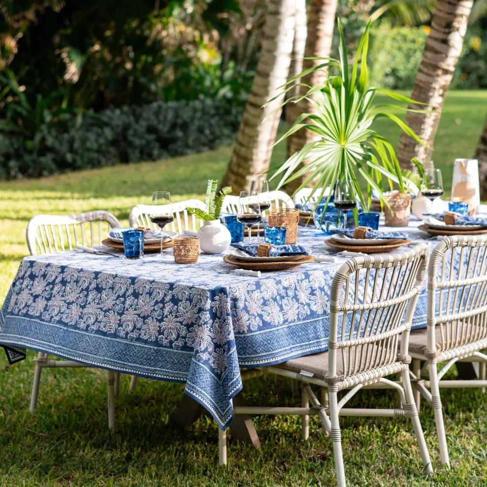 Grecian Palm Blue & Orchid Tablecloth