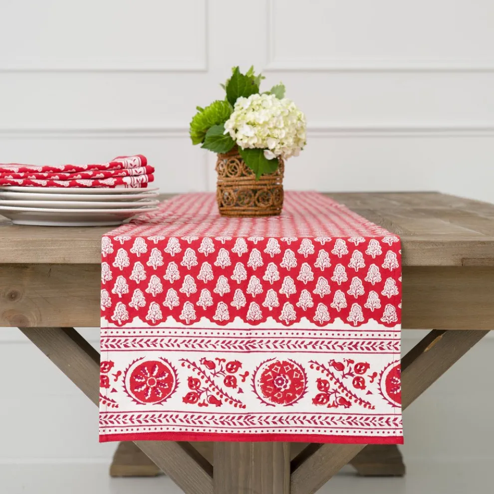 Pom Buti Red Table Runner