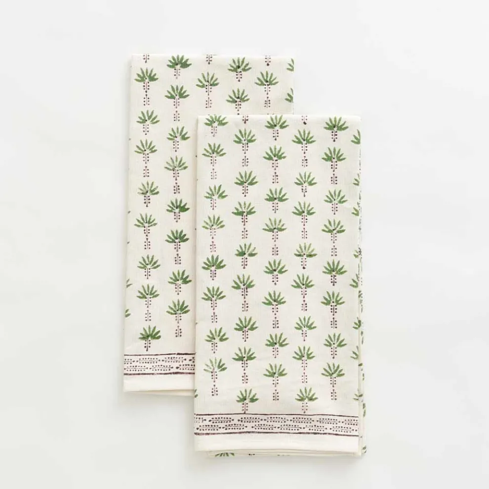 Palm Tree Dot Green Tea Towels | Set of 2