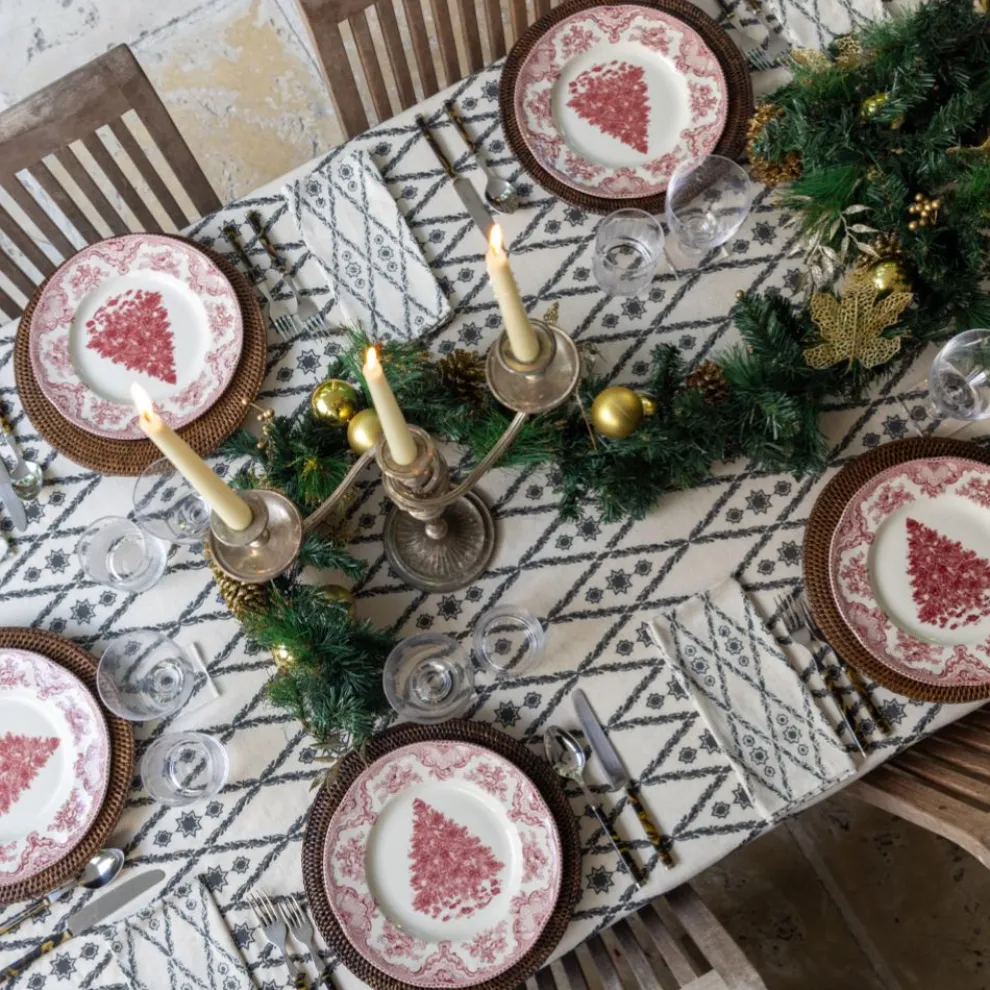 India Hicks Home Embroidered Diamond Blue Tablecloth