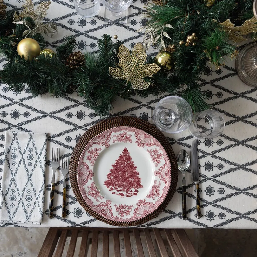 India Hicks Home Embroidered Diamond Blue Tablecloth