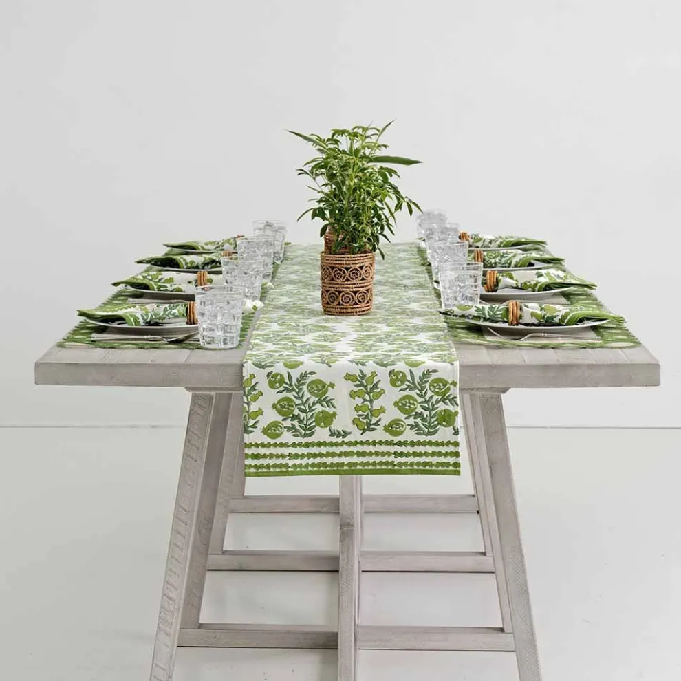 Pom Bells Green Table Runner