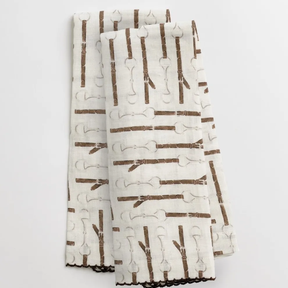 White Linen Snaffle & Buckle Fingertip Towels