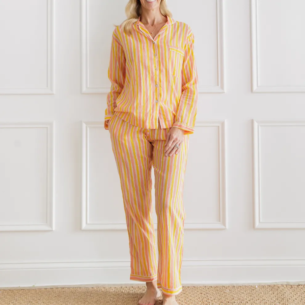 Watercolor Orange Stripe Pajama Set