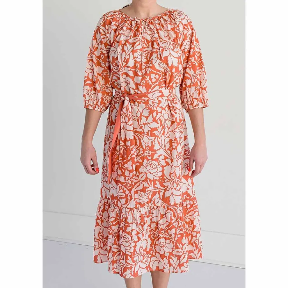 Mango Parrot Ruffle Midi Dress