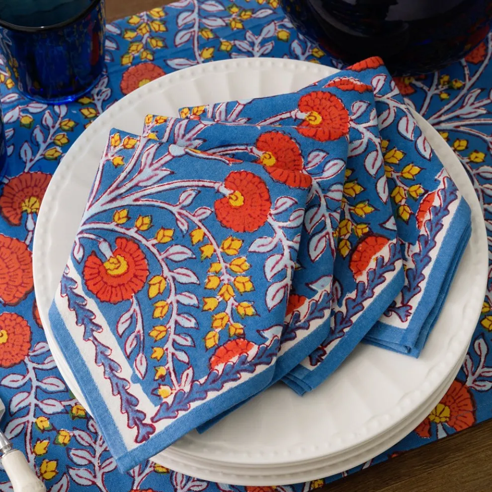 Cactus Flower Blue & Poppy Napkin | Set of 4
