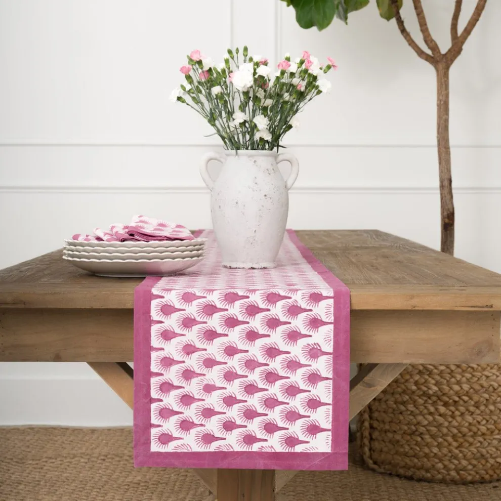 Geo Feather Fuchsia Table Runner