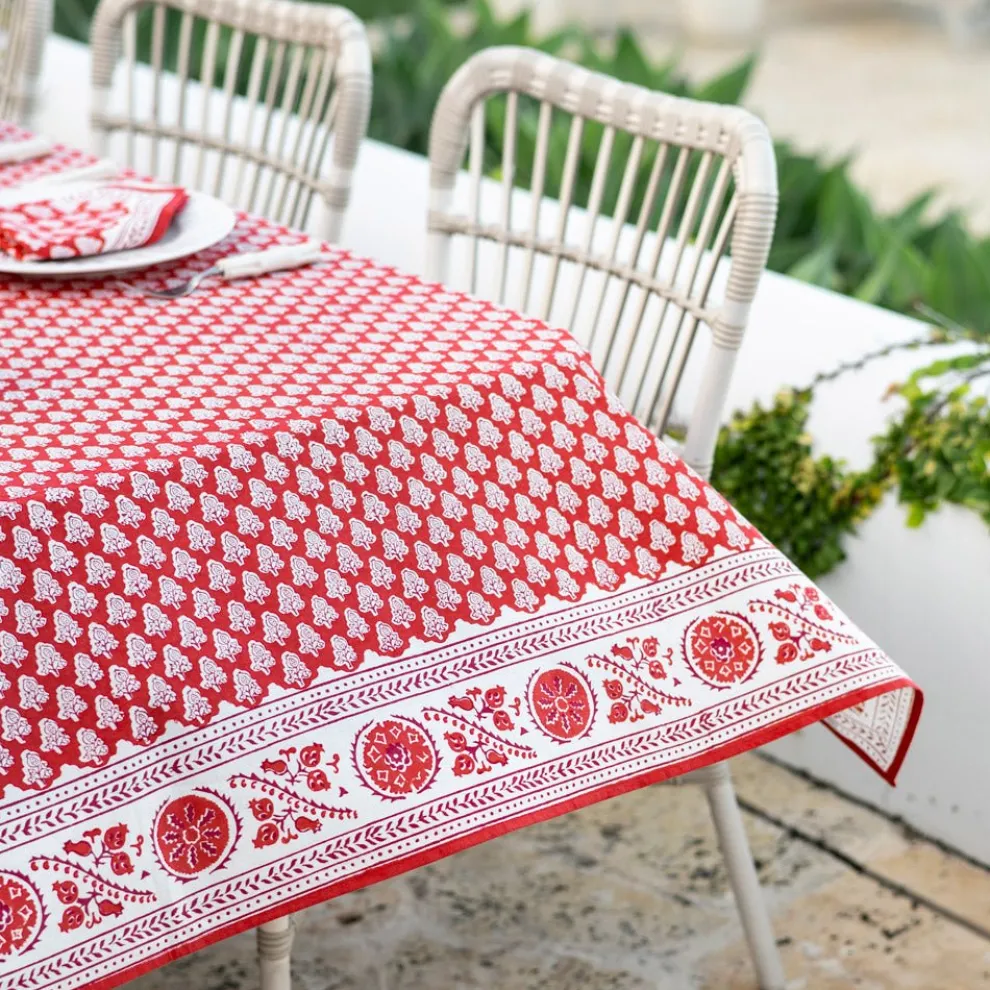 Pom Buti Red Tablecloth