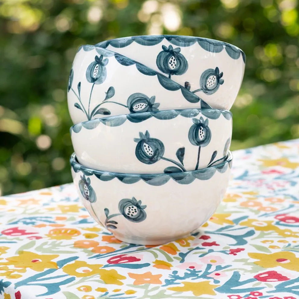 Pomegranate Trio Vine Teal Bowl | Set of 2