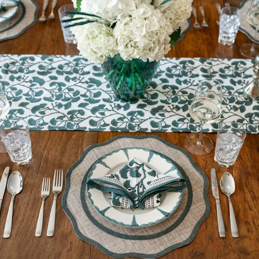 Ginkgo Teal Table Runner