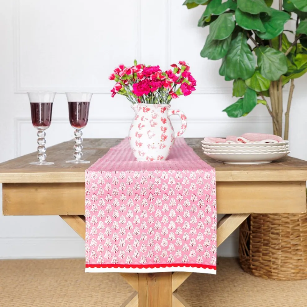 Pom Buti Pink Table Runner