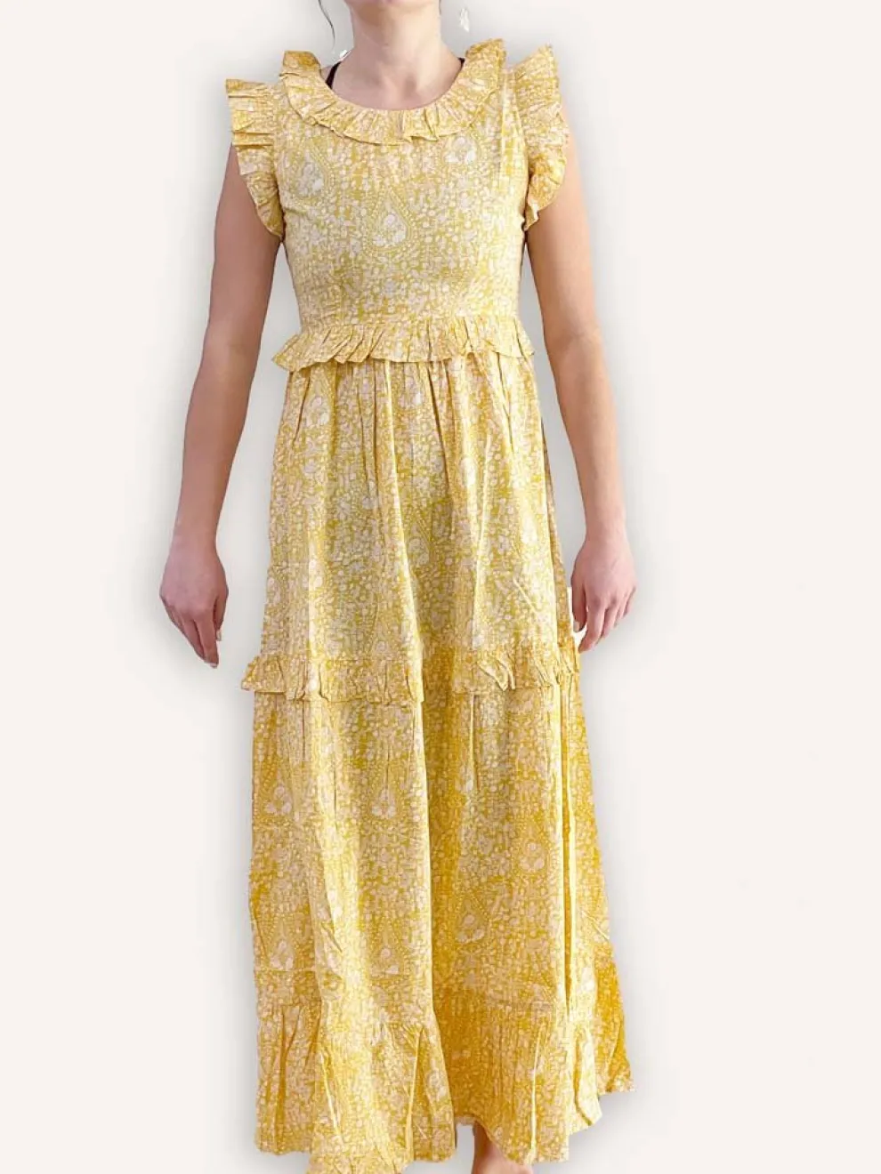 Yellow Paisley Flounce Sleeve Dress