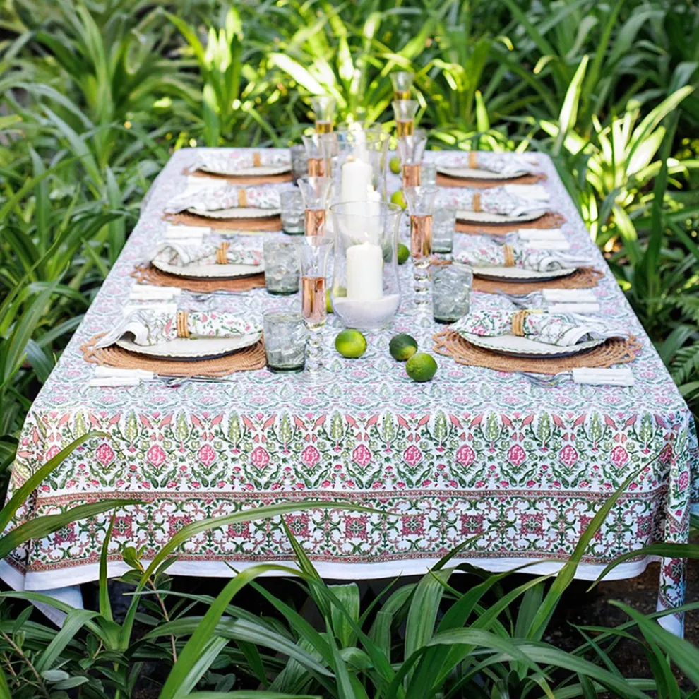 Dove & Cypress Pink & Green Tablecloth