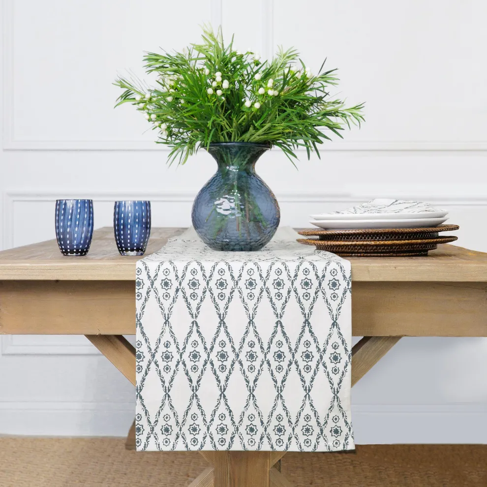 India Hicks Home Diamond Blue Table Runner
