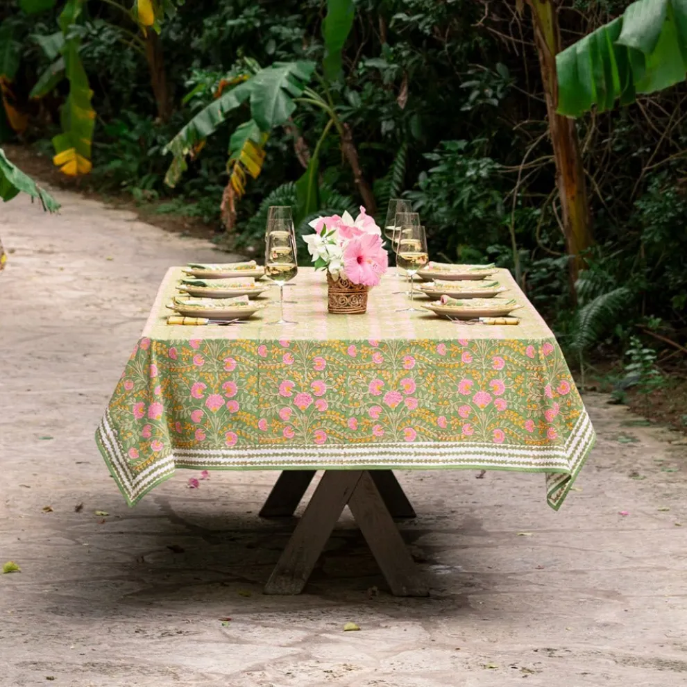 Cactus Flower Fern & Flamingo Tablecloth