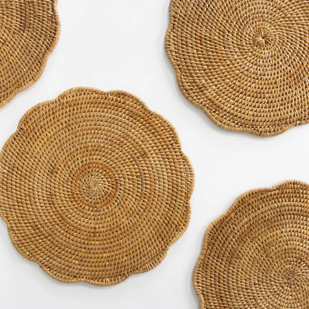 Woven Rattan Scalloped Placemats | Set of 4