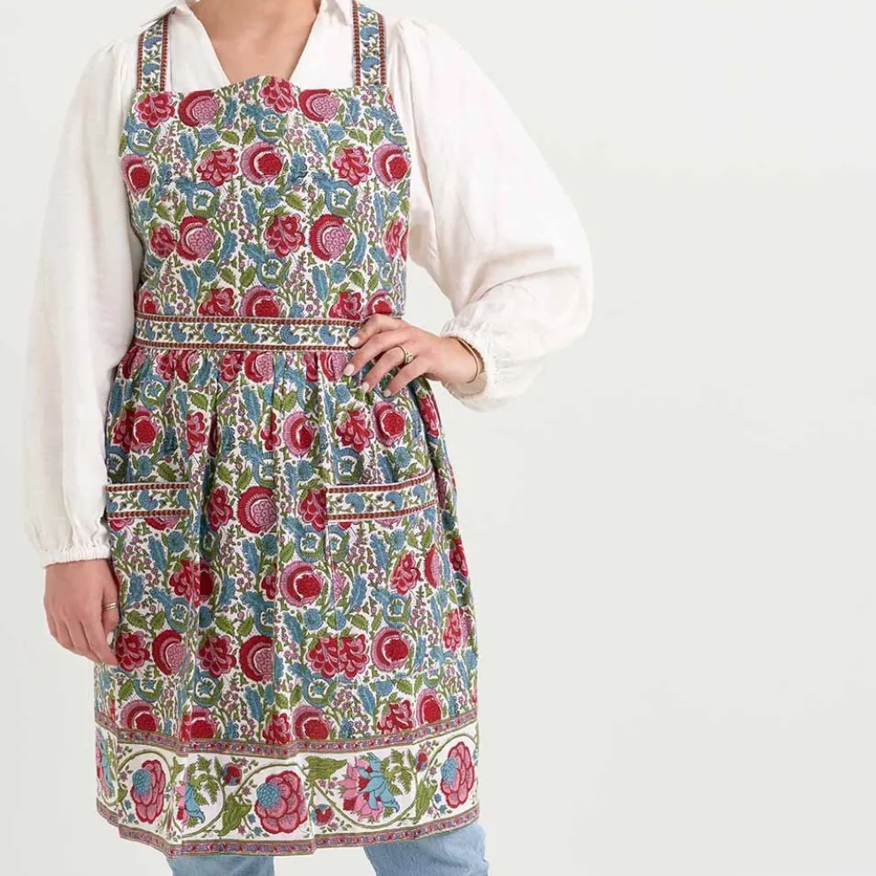 Bohemian Floral Turquoise & Cranberry Apron