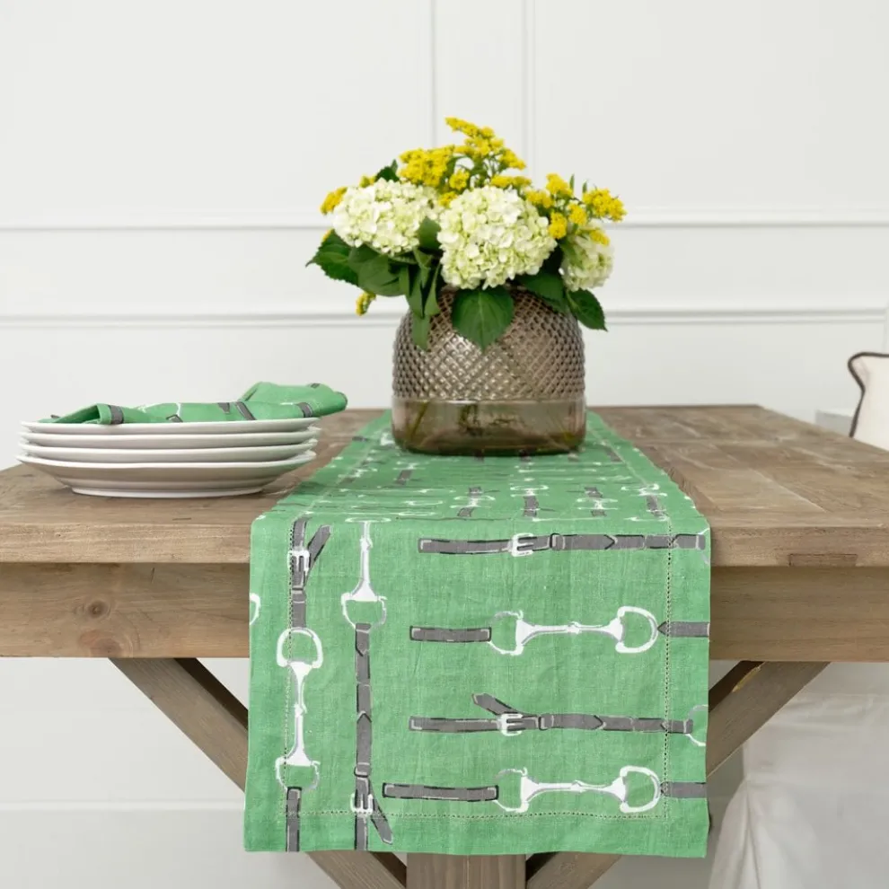 Green Linen Snaffle & Buckle Table Runner