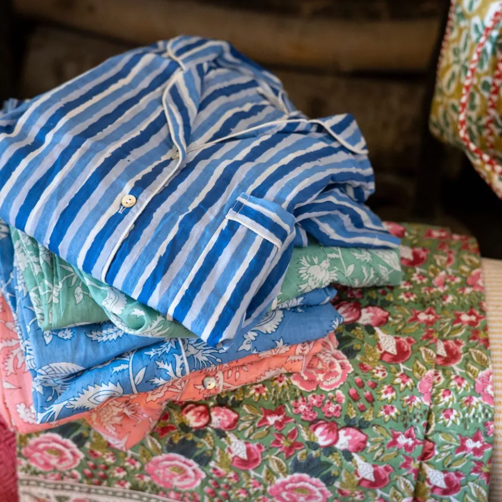 Watercolor Blue Stripe PJ Set