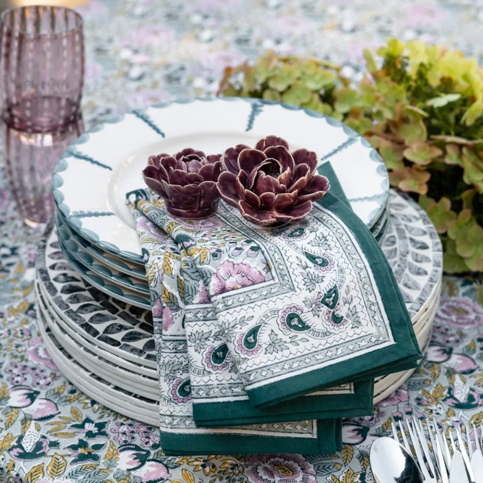 Pomegranate Garden Teal & Lilac Napkin | Set of 4