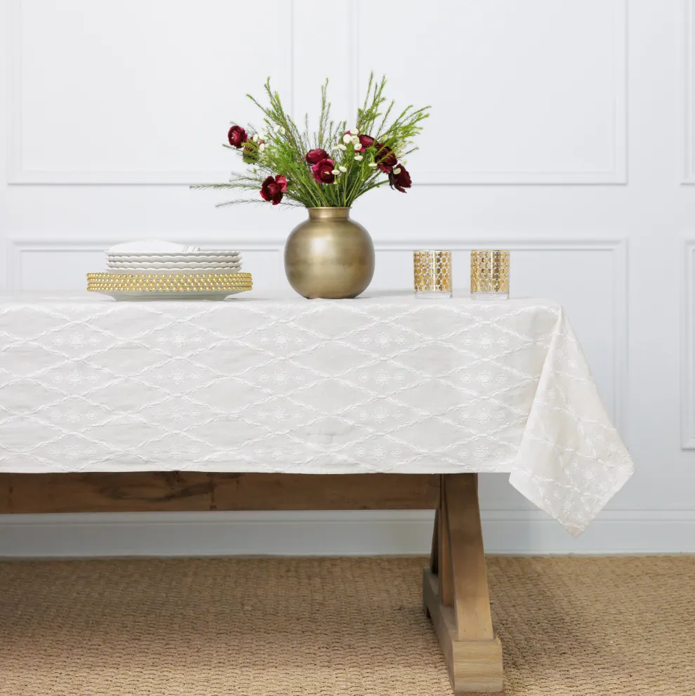 India Hicks Home Embroidered Diamond White Tablecloth