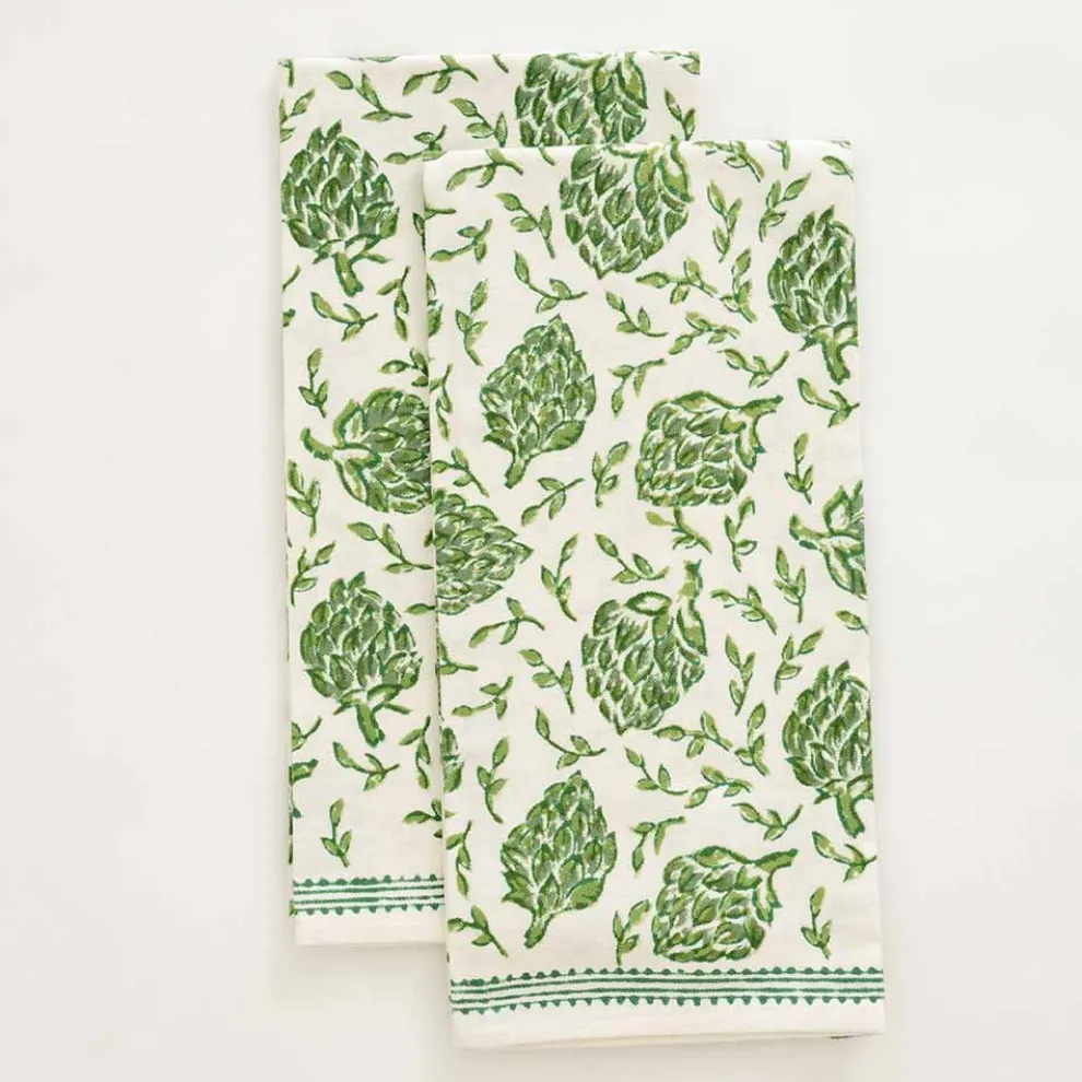 Dancing Artichokes Green Tea Towel | Set of 2