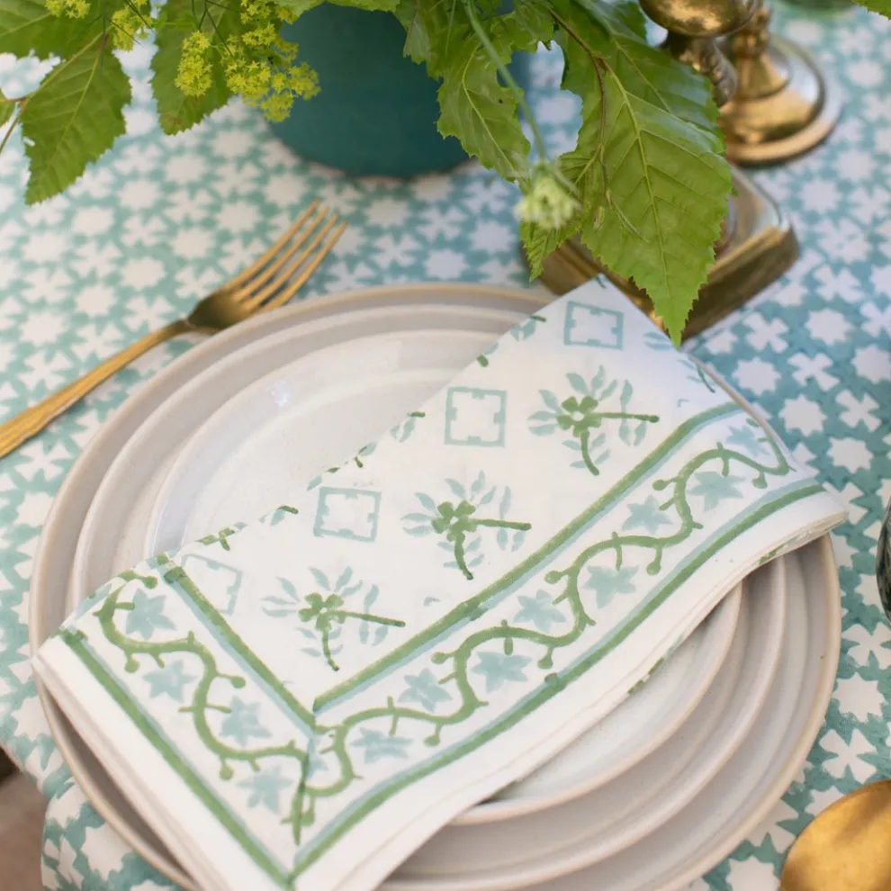 India Hicks Cuban Flower Blue & Green Napkins