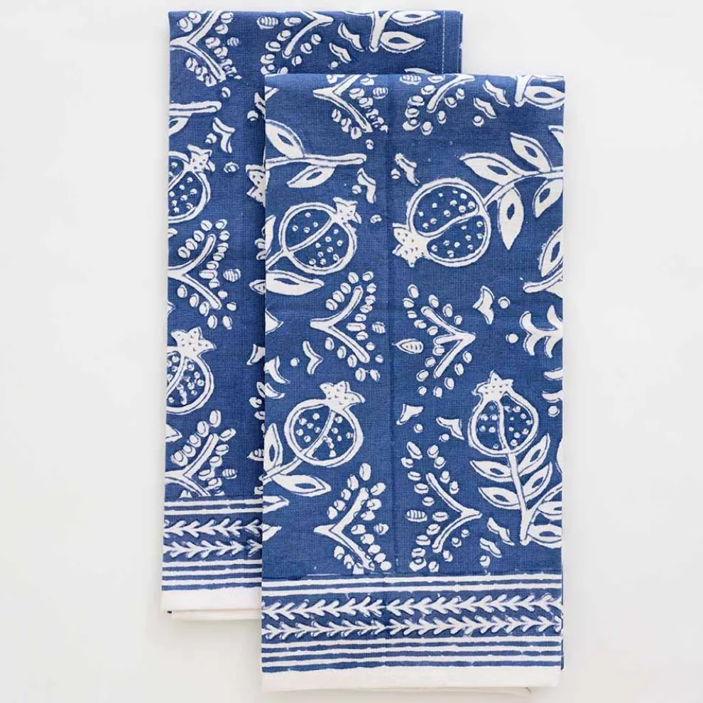 Pomegranate Blue Tea Towels | Set of 2