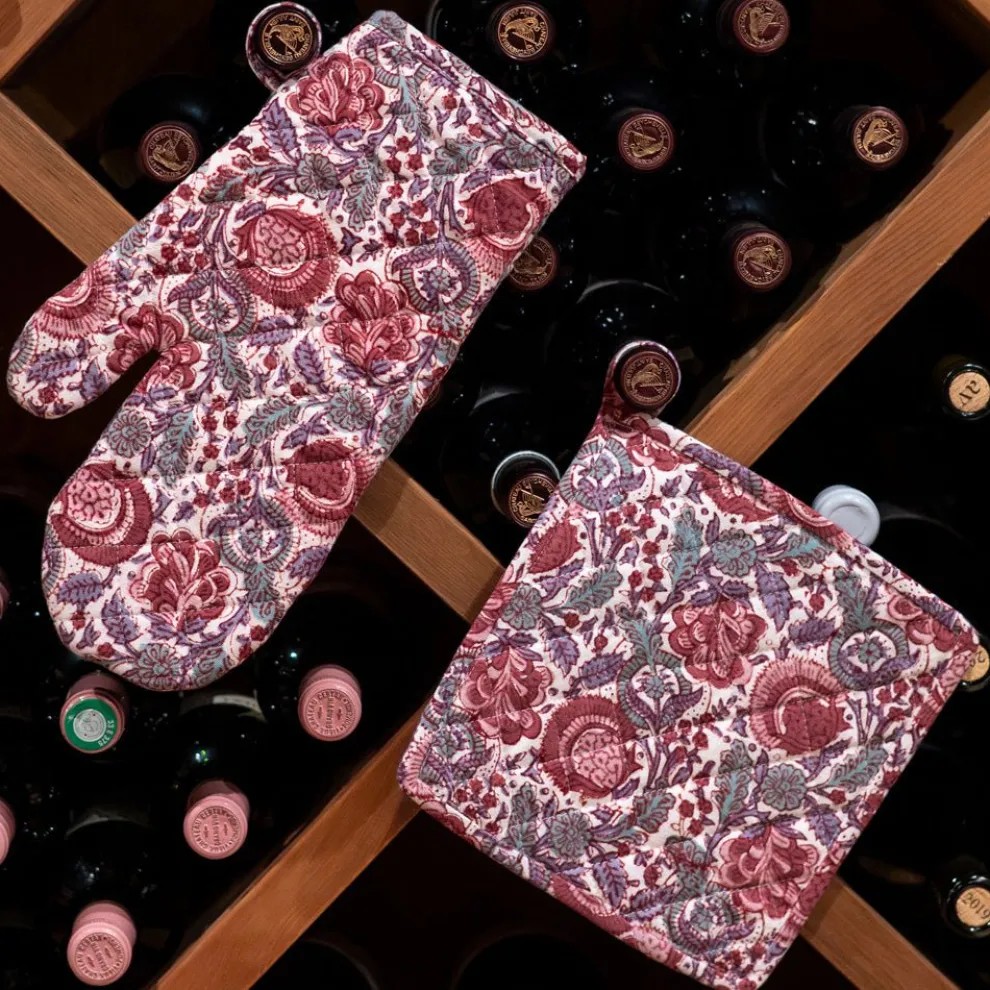 Bohemian Floral Dusty Rose Oven Mitt Set