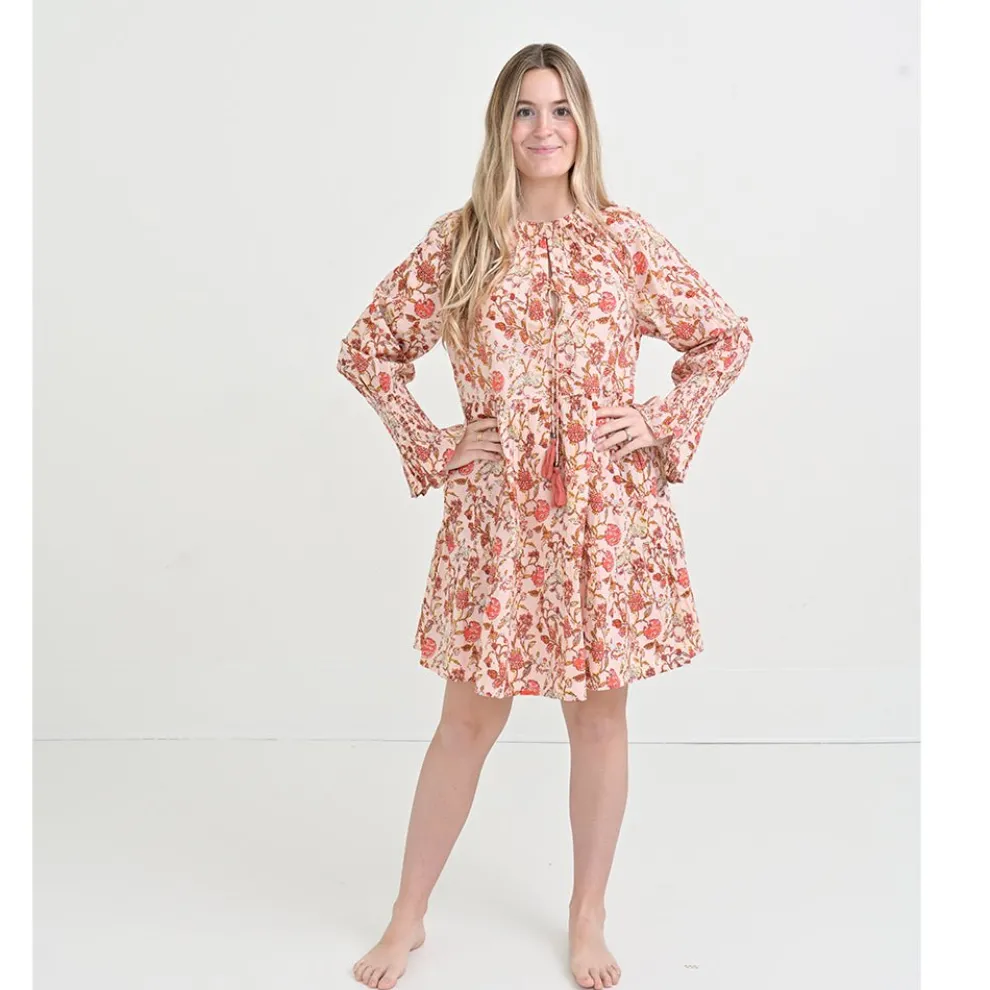 Mila Floral Blush Long Sleeve Flounce Dress