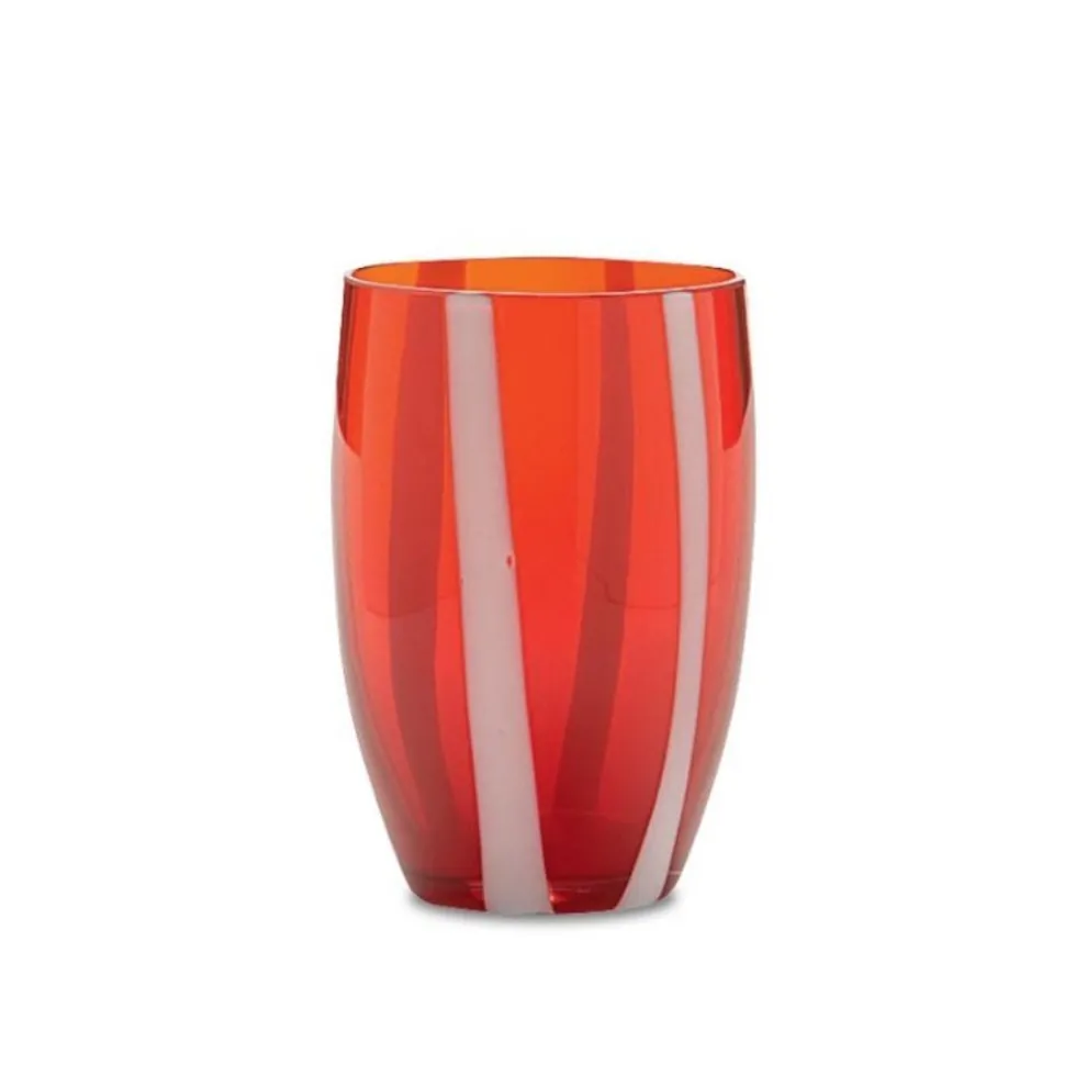 Candy Striped Drinking Glass- Cranberry Red