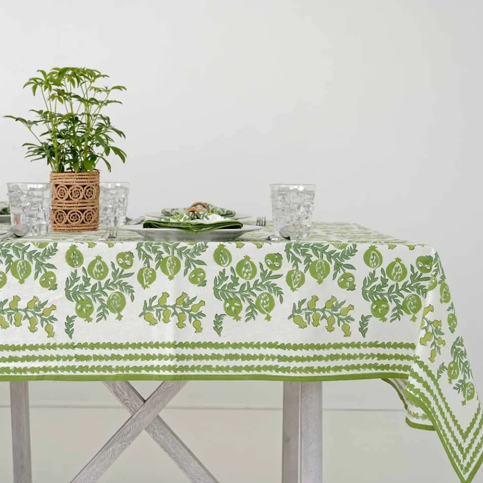 Pom Bells Green Tablecloth