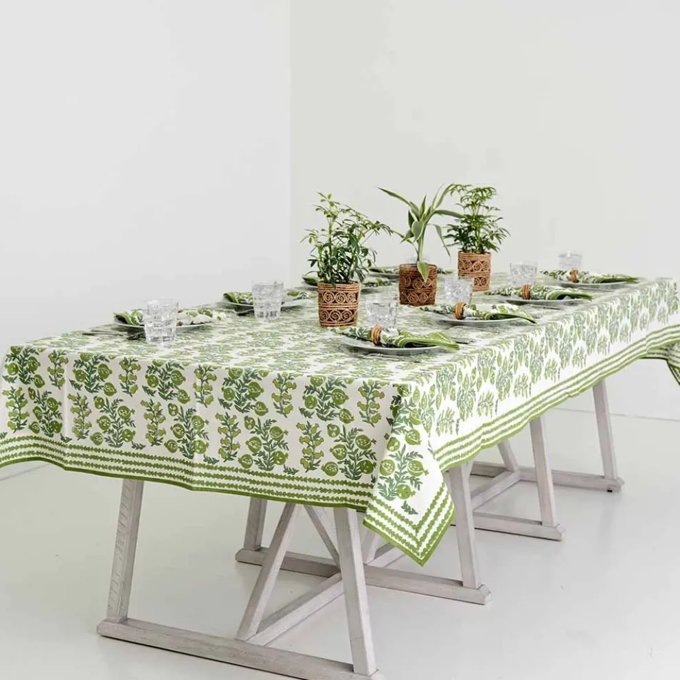 Pom Bells Green Tablecloth