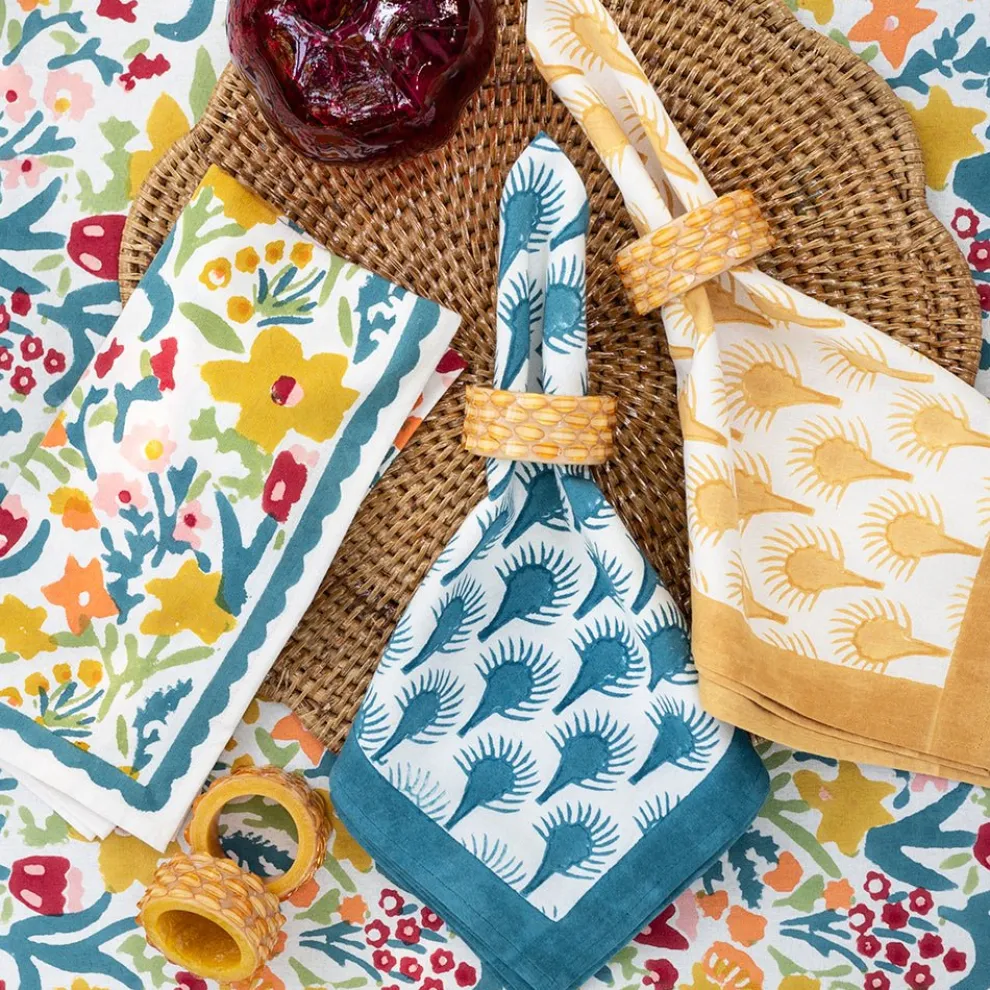 Mustard Round Resin Beaded Napkin Ring | Set of 4