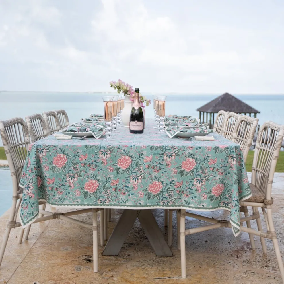 Butterfly Garden Aqua & Rose Tablecloth