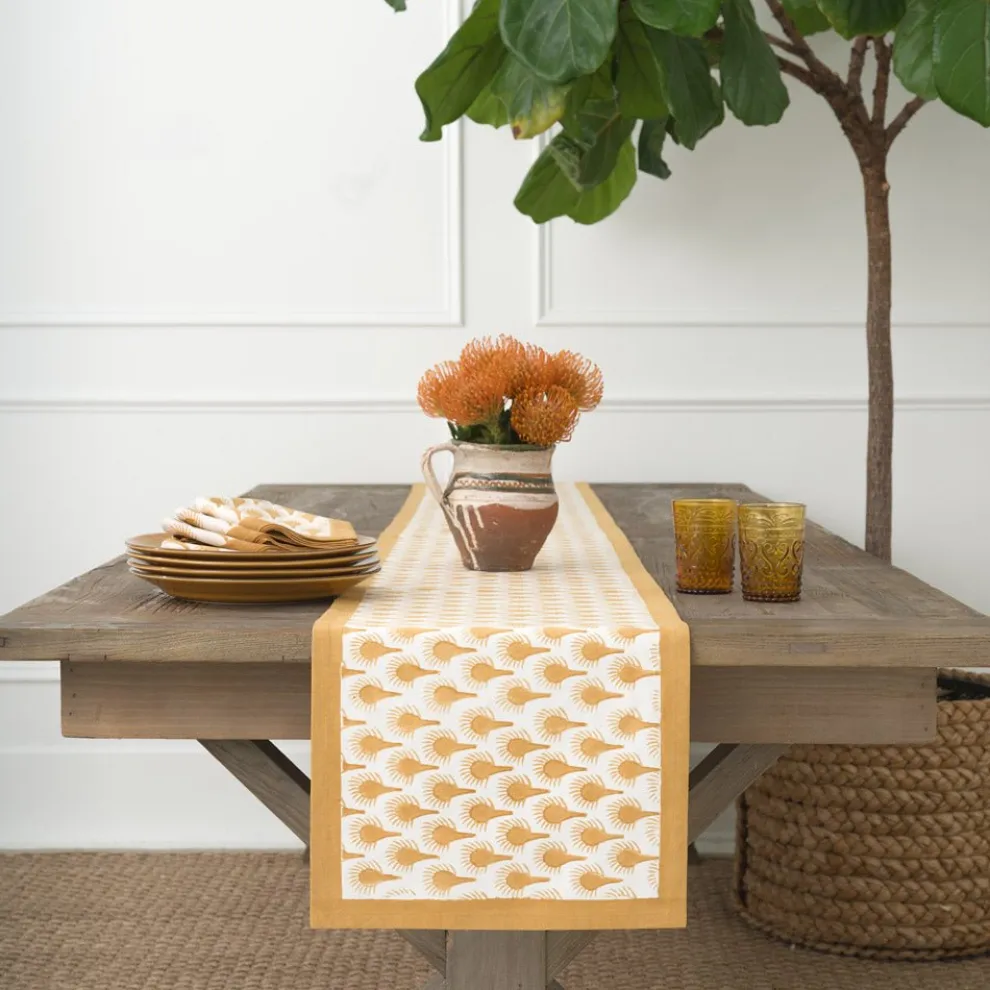 Geo Feather Ochre Table Runner